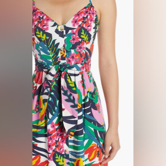 J Crew Multicolor Floral Spaghetti Strap Maxi Dress Size 10 Belt Tie Vacation - Picture 3 of 16